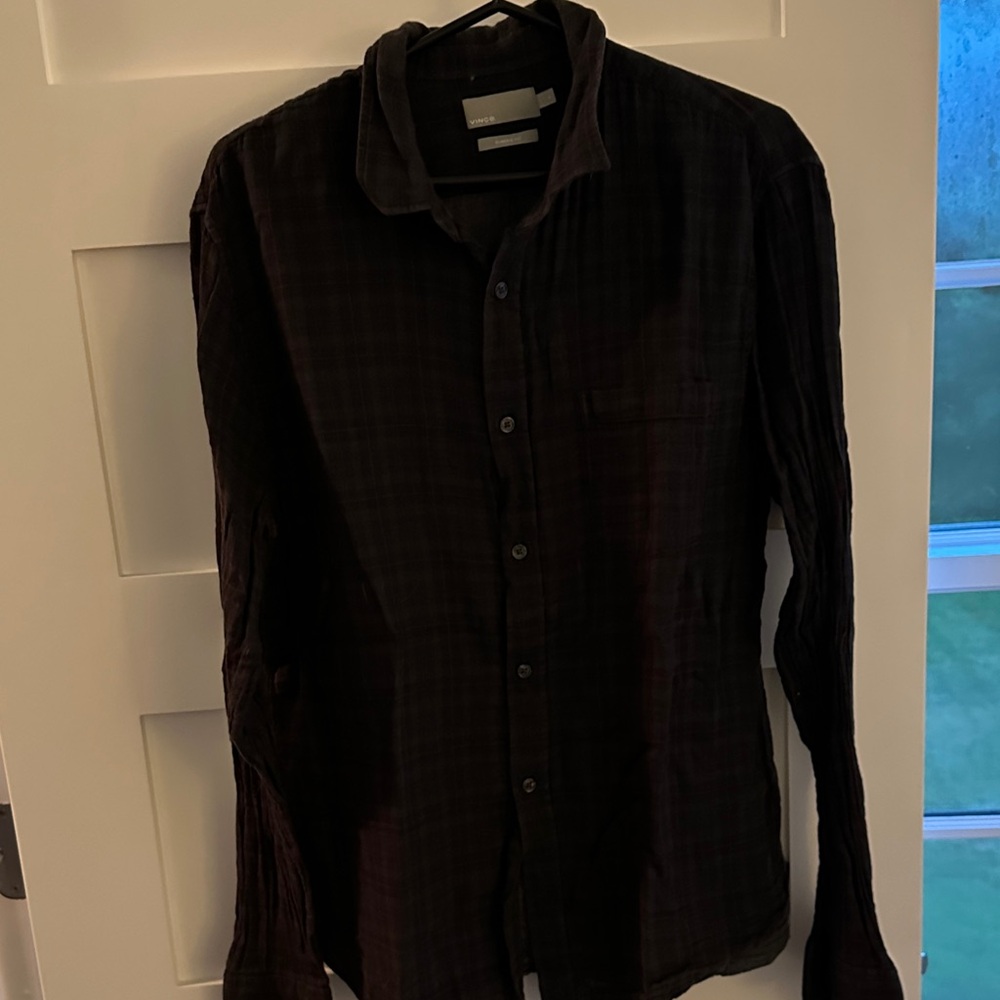 Vince Men's Dark Plaid Button Down Shirt